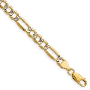 14k 6.5mm Semi-solid with Rhodium Pav� Figaro Chain - 0