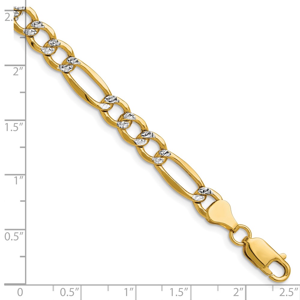 14k 6.5mm Semi-solid with Rhodium Pav� Figaro Chain - 1