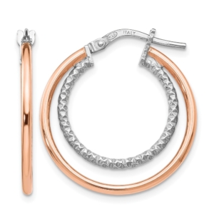 Sterling Silver Rose-tone D/C Hoop Earrings - 0