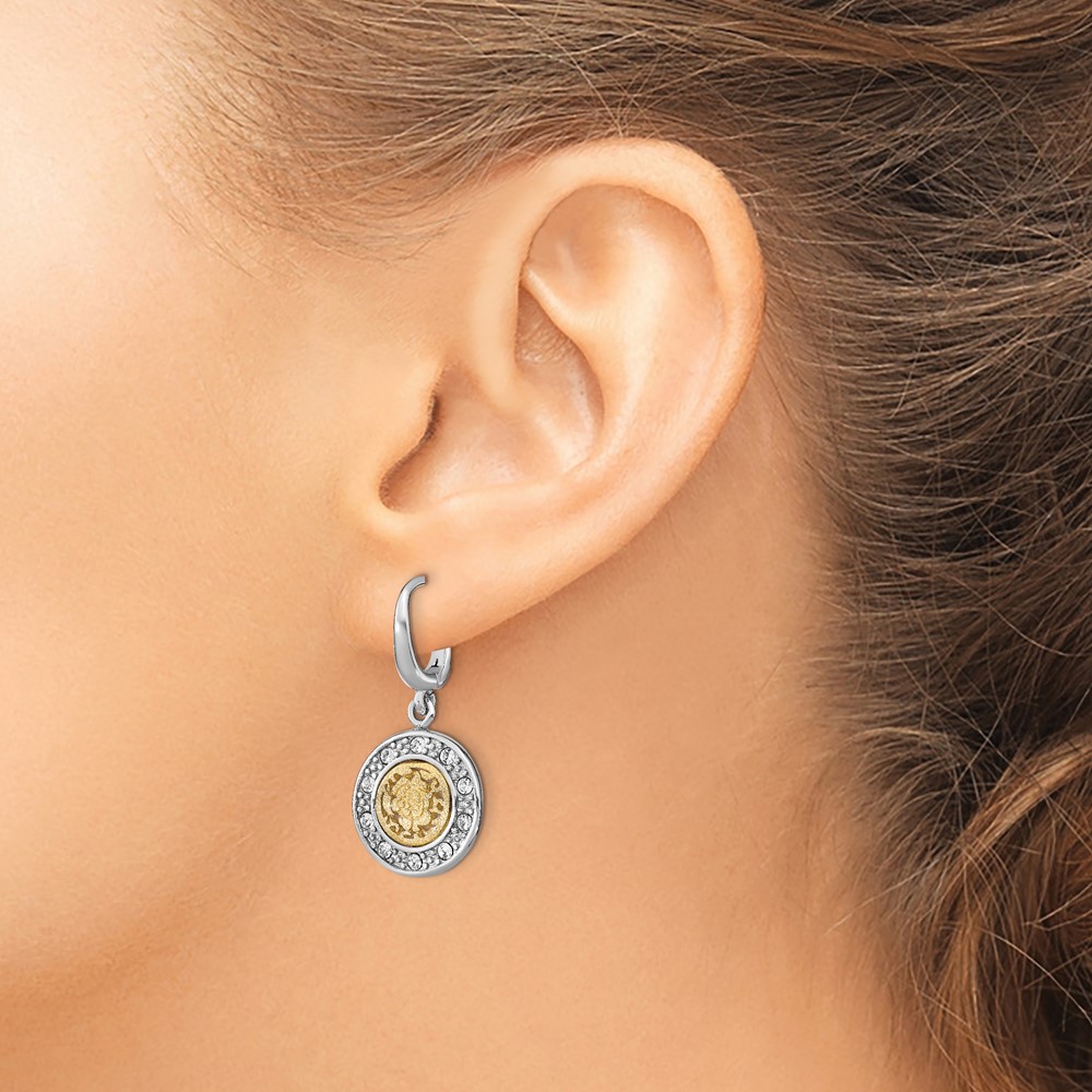 Sterling Silver Rhod-plated Gold-tone Crystal Earrings - 2 Sterling Silver Rhod-plated Gold-tone Crystal Earrings - 2