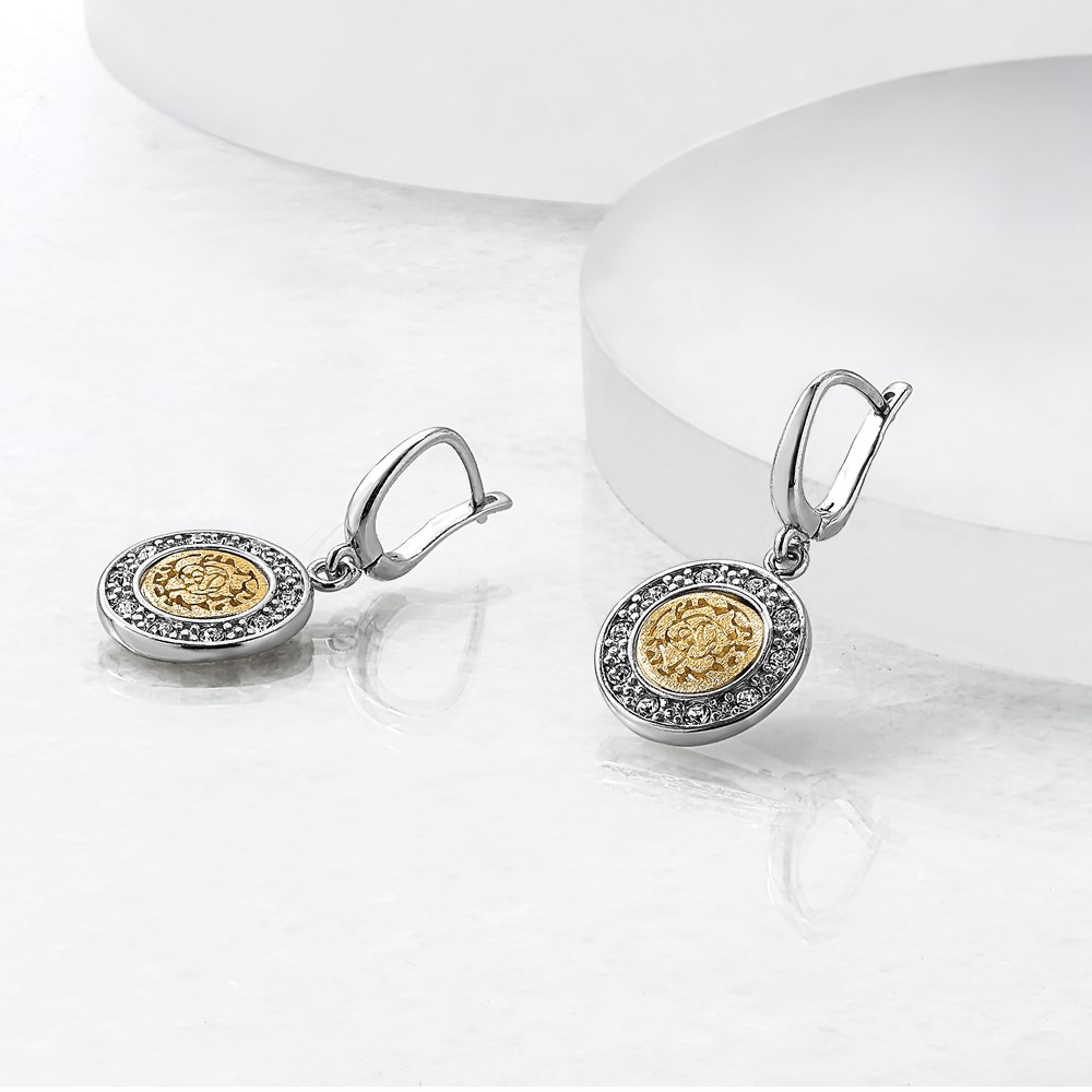 Sterling Silver Rhod-plated Gold-tone Crystal Earrings - 4 Sterling Silver Rhod-plated Gold-tone Crystal Earrings - 4