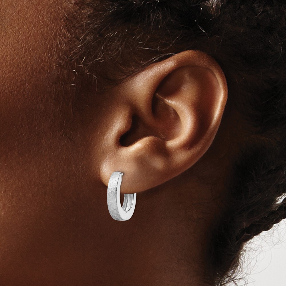 Radiant Essence SS Rhod-plated D/C Brushed Oval Hoop Earrings - 2