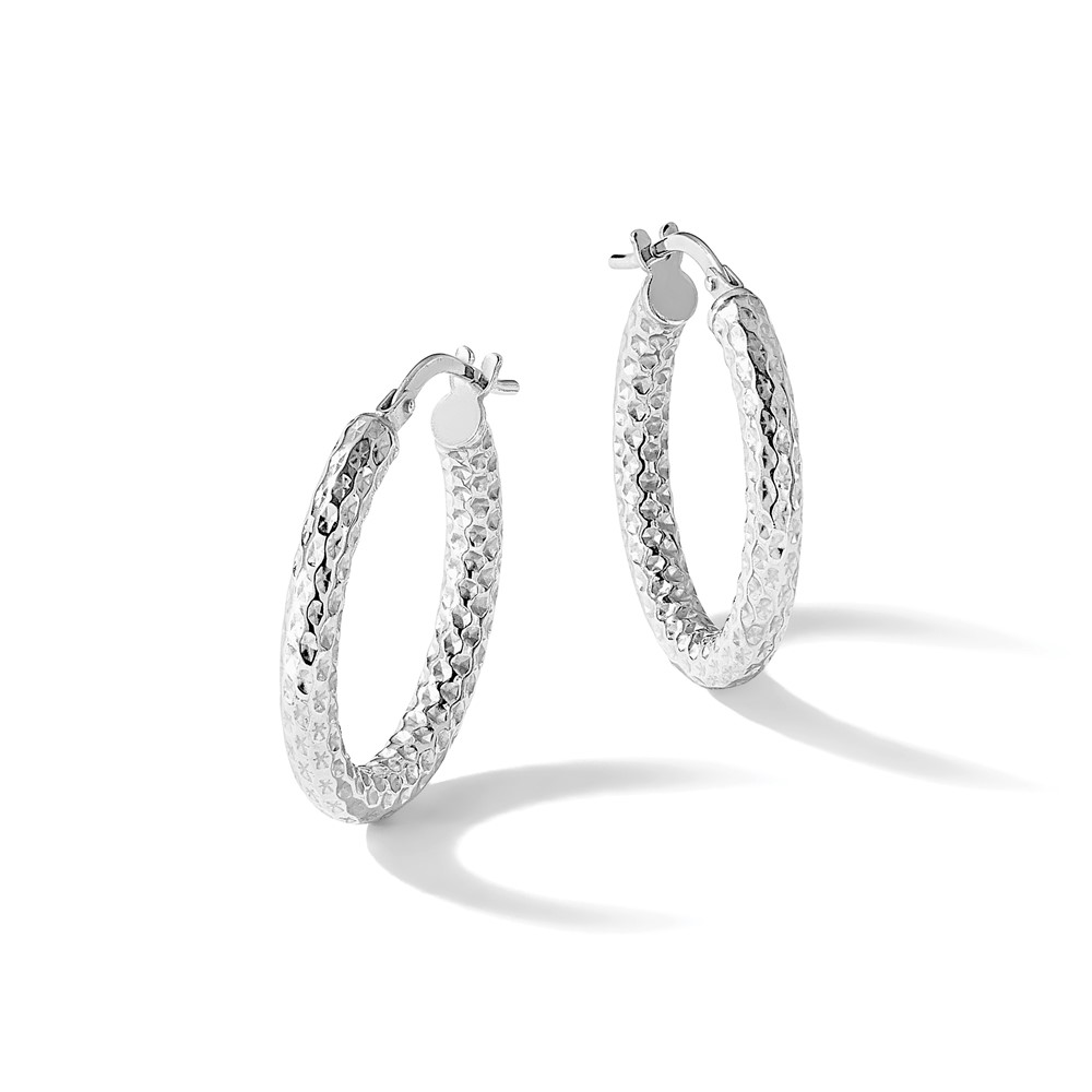 Sterling Silver Rhod-plated Polished D/C Hoop Earrings - 4