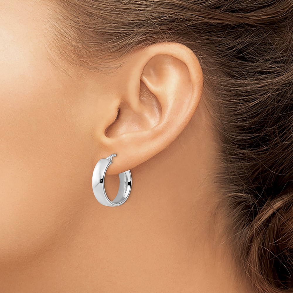 Sterling Silver Rhod-plated Polished Hoop Earrings - 2