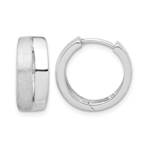 Sterling Silver RH-plated Satin and Polished Hinged Hoop Earrings - 0