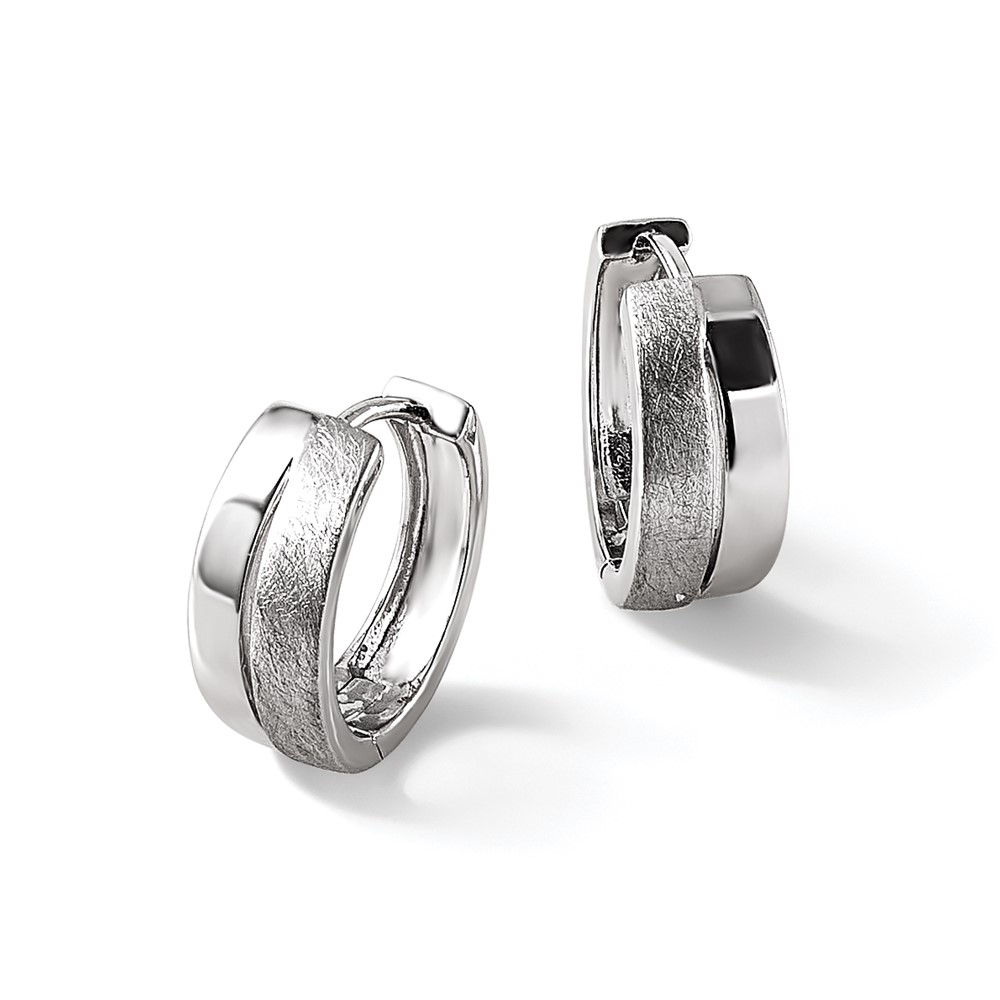 Sterling Silver RH-plated Satin and Polished Hinged Hoop Earrings - 4 Sterling Silver RH-plated Satin and Polished Hinged Hoop Earrings - 4
