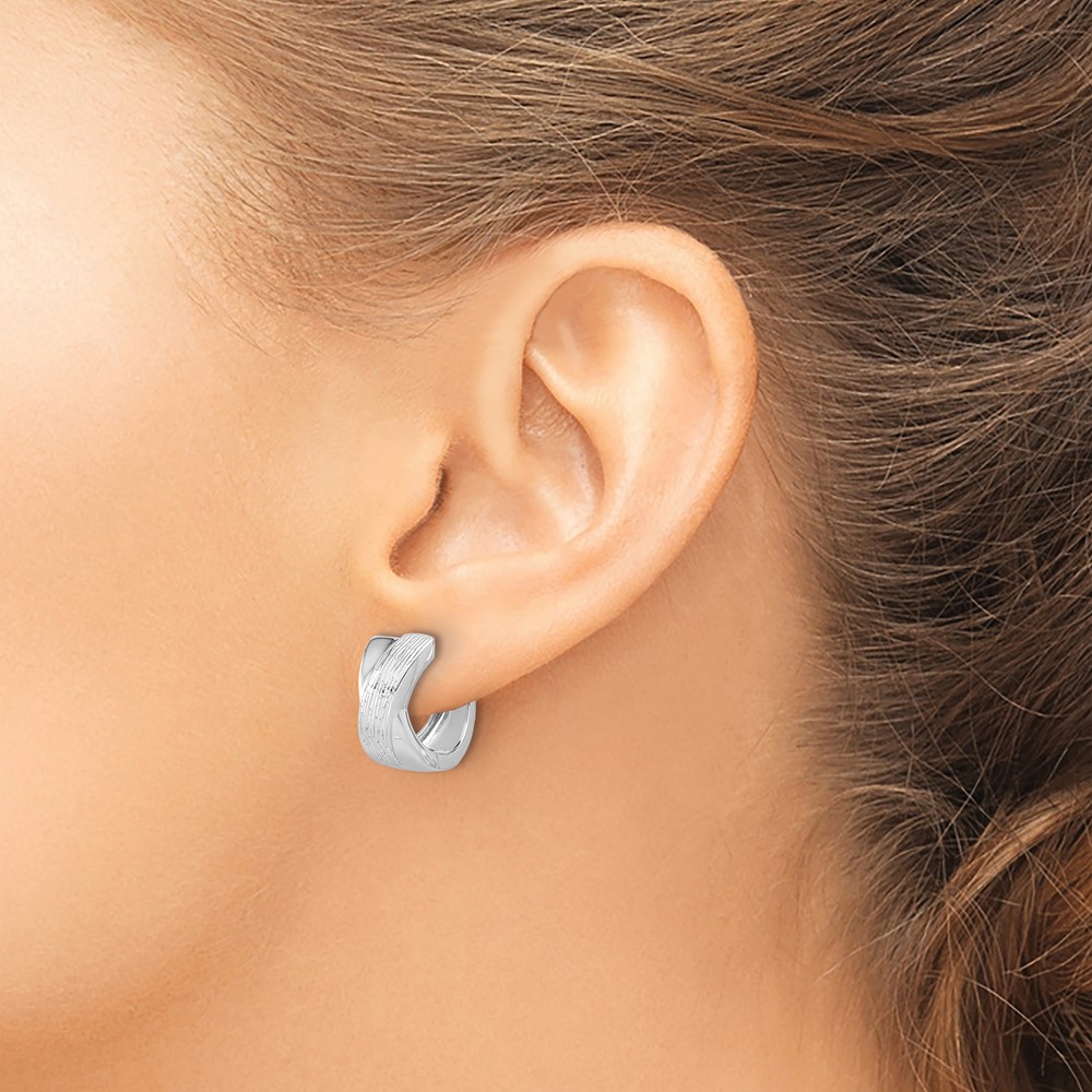 Sterling Silver Rhodium-plated and D/C Hinged Hoop Earrings - 2