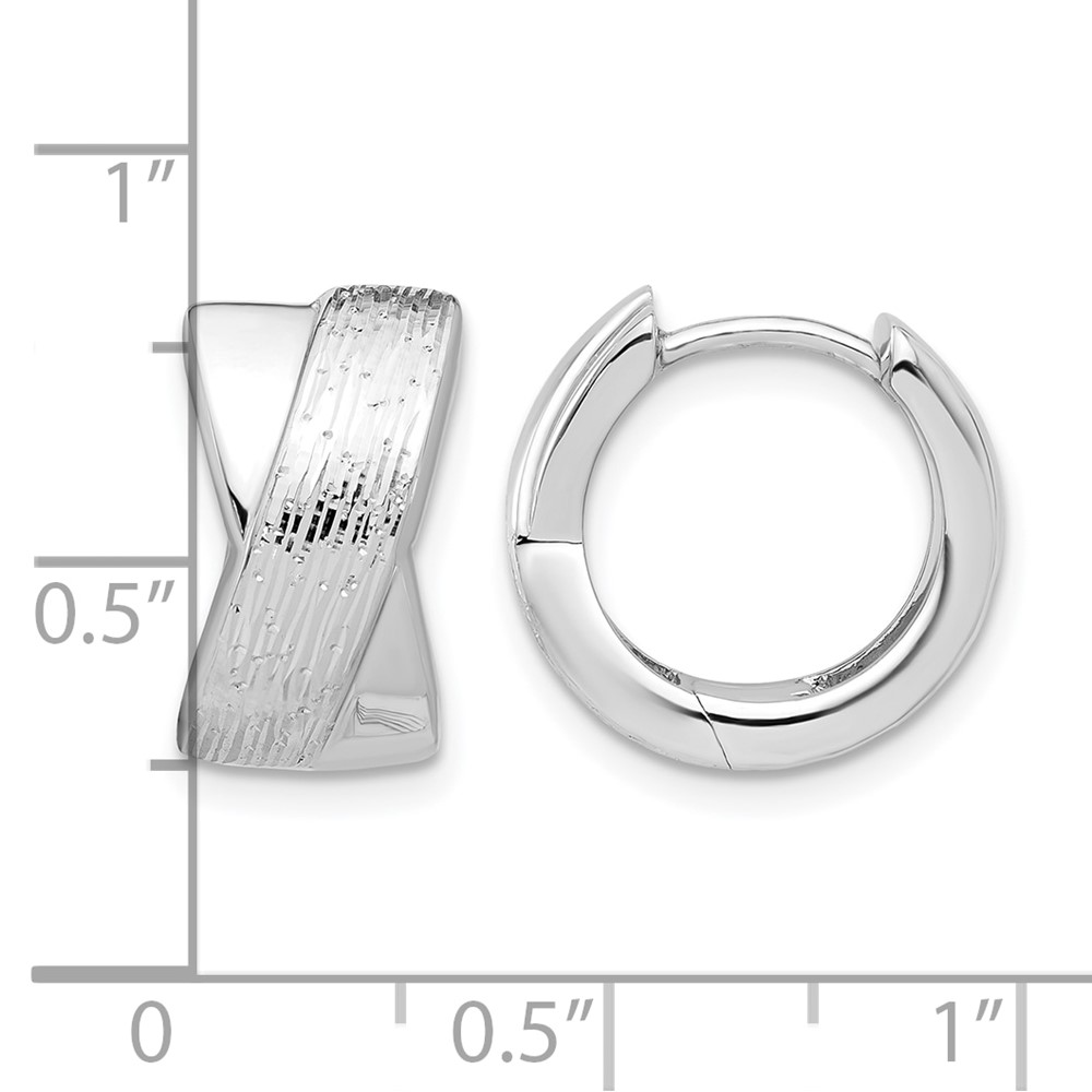 Sterling Silver Rhodium-plated and D/C Hinged Hoop Earrings - 3