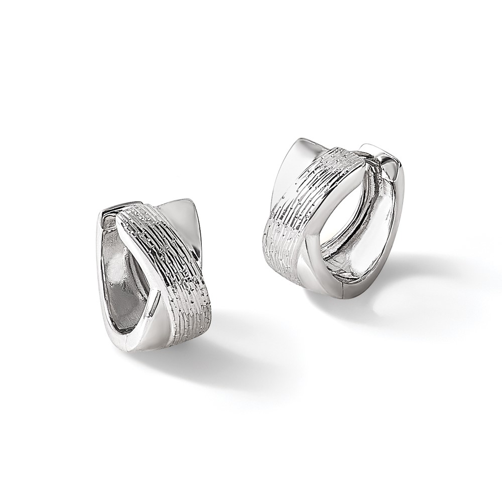 Sterling Silver Rhodium-plated and D/C Hinged Hoop Earrings - 4