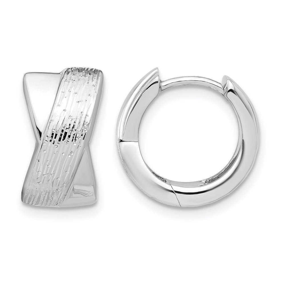 Sterling Silver Rhodium-plated and D/C Hinged Hoop Earrings - 0