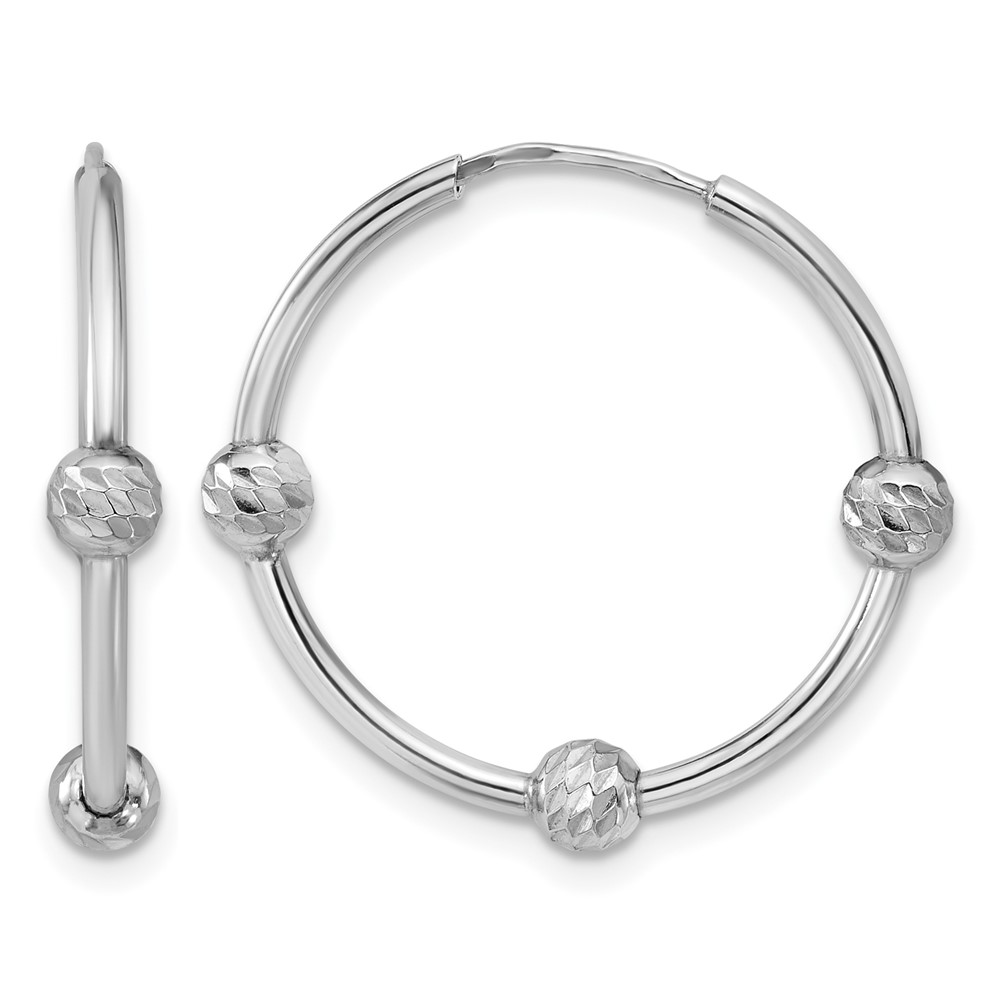 SS RH-plated Polished/Dia-cut Beads Endless Hoop Earrings - 0