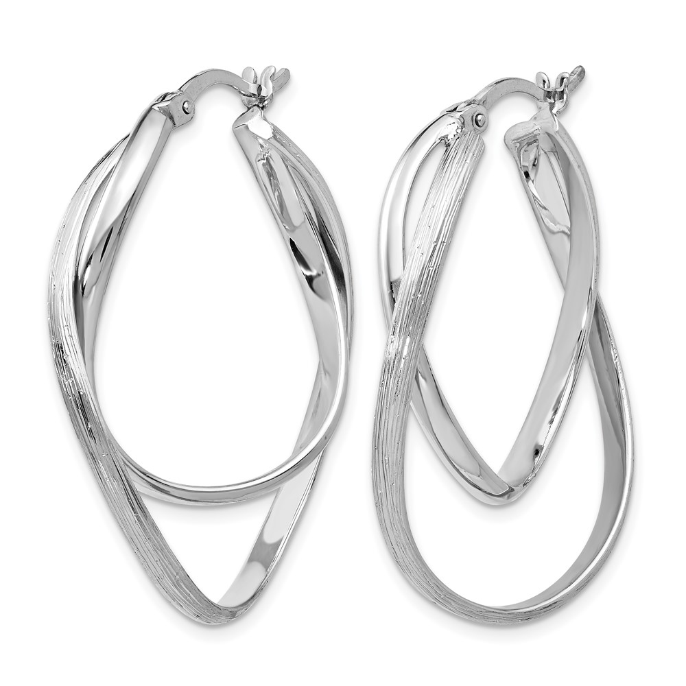 Sterling Silver RH-plated Polished and Textured Hoop Earrings - 1