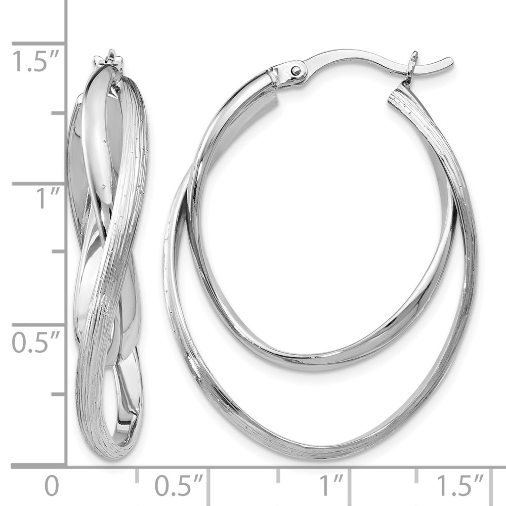 Sterling Silver RH-plated Polished and Textured Hoop Earrings - 3