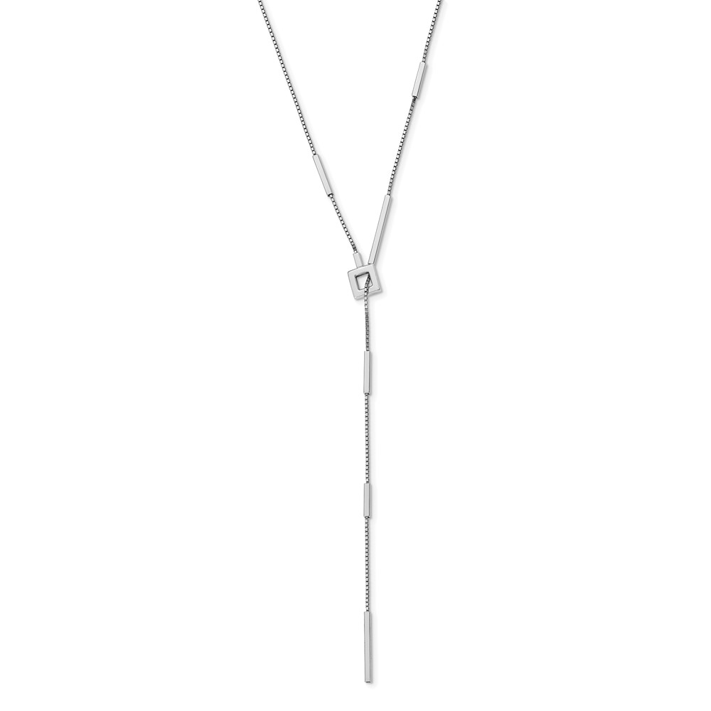 Sterling Silver RH-plat Polished Bar Adjustable Necklace - 1