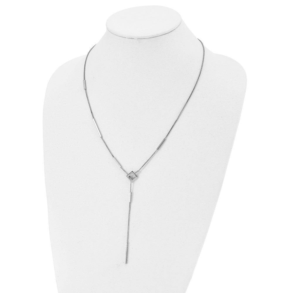 Sterling Silver RH-plat Polished Bar Adjustable Necklace - 2