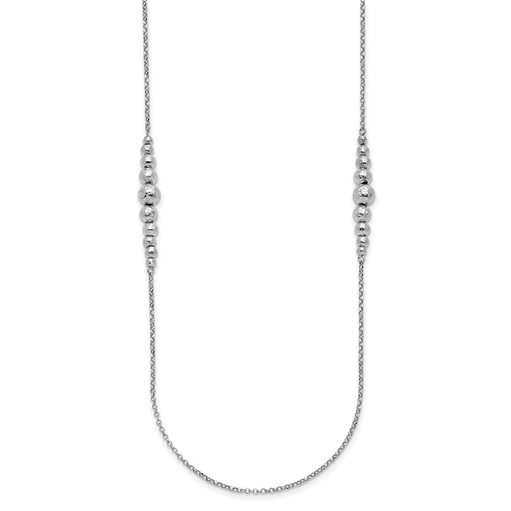 Sterling Silver Rhodium-plated Polished Hammered Bead Necklace - 2