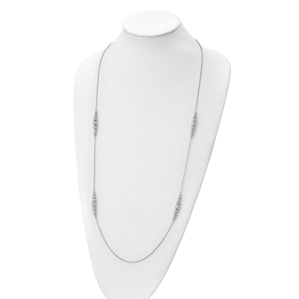 Sterling Silver Rhodium-plated Polished Hammered Bead Necklace - 1
