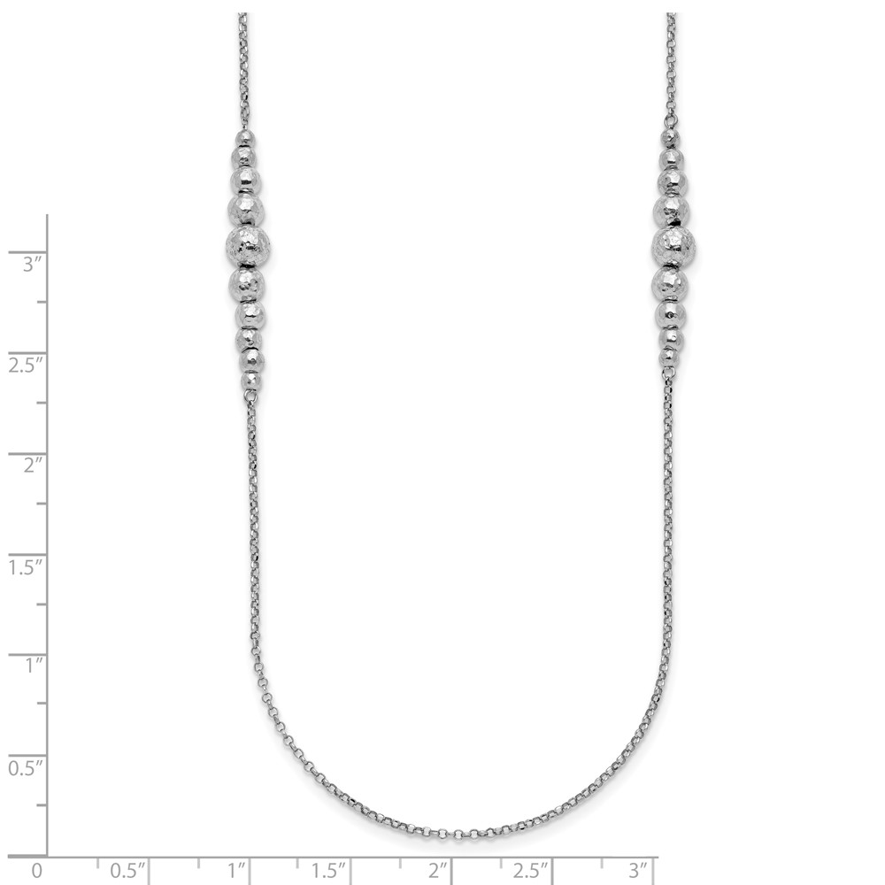 Sterling Silver Rhodium-plated Polished Hammered Bead Necklace - 5