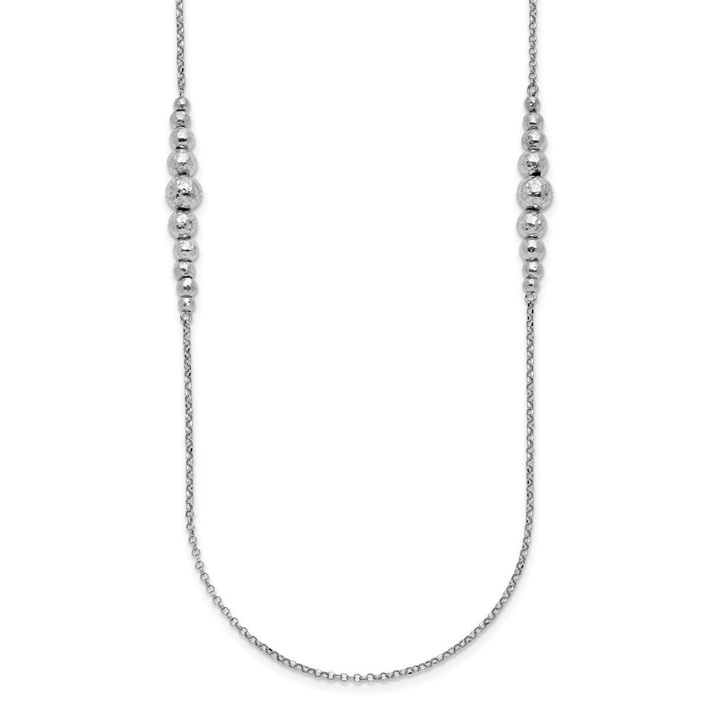 Sterling Silver Rhodium-plated Polished Hammered Bead Necklace - 0