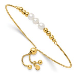 Sterling Silver Gold-plt Polished FWC Pearls Adjustable Bracelet - 0