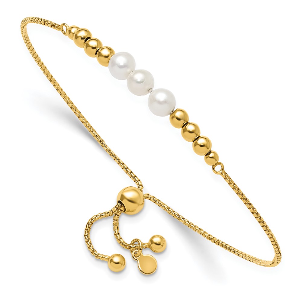 Sterling Silver Gold-plt Polished FWC Pearls Adjustable Bracelet - 0