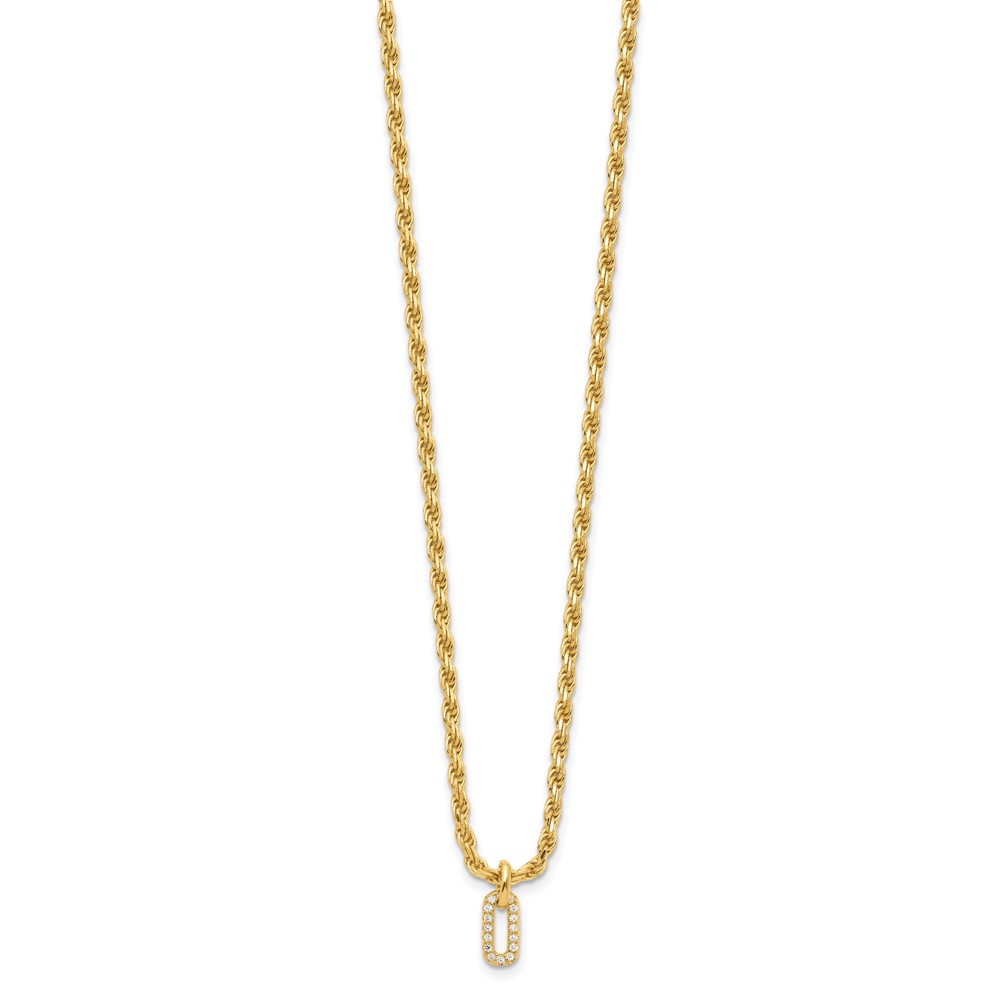 Sterling Silver Gold-plt Polished CZ Pendant w/1.5in ext. Necklace - 1 Sterling Silver Gold-plt Polished CZ Pendant w/1.5in ext. Necklace - 1