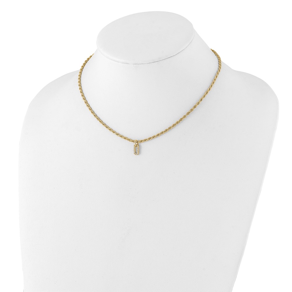 Sterling Silver Gold-plt Polished CZ Pendant w/1.5in ext. Necklace - 2 Sterling Silver Gold-plt Polished CZ Pendant w/1.5in ext. Necklace - 2