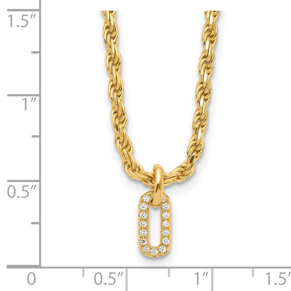 Sterling Silver Gold-plt Polished CZ Pendant w/1.5in ext. Necklace - 3 Sterling Silver Gold-plt Polished CZ Pendant w/1.5in ext. Necklace - 3