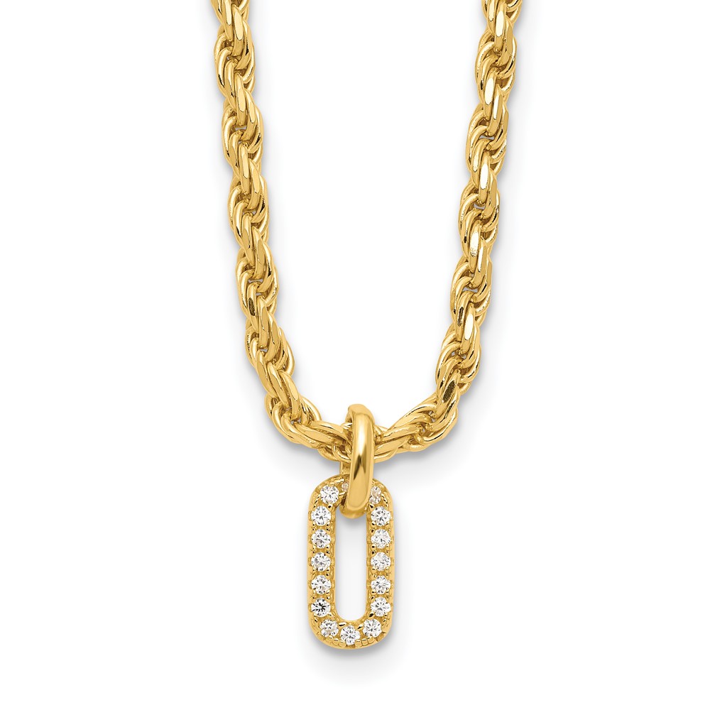 Sterling Silver Gold-plt Polished CZ Pendant w/1.5in ext. Necklace - 0 Sterling Silver Gold-plt Polished CZ Pendant w/1.5in ext. Necklace - 0
