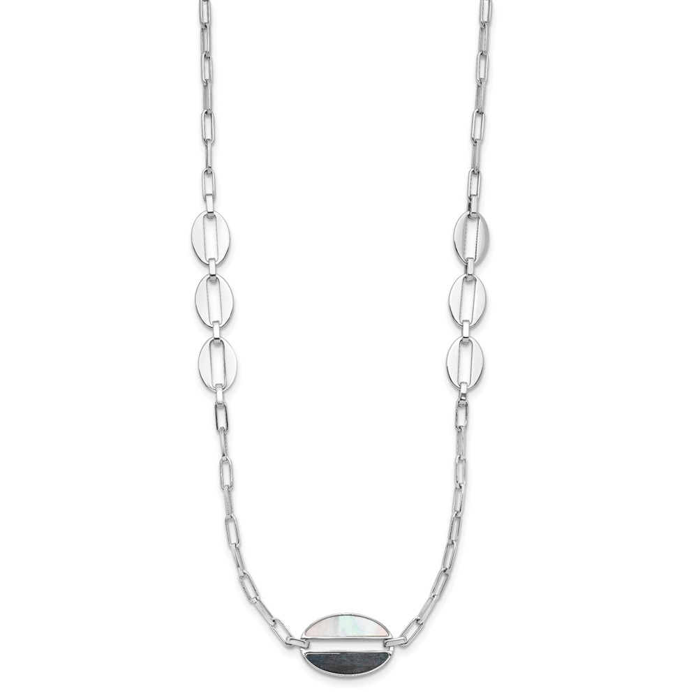 Sterling Silver Rhodium-plated Black and White MOP Necklace - 1