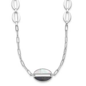Sterling Silver Rhodium-plated Black and White MOP Necklace - 0