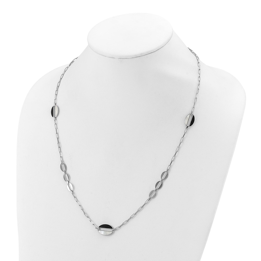 Sterling Silver Rhodium-plated Black and White MOP Necklace - 2