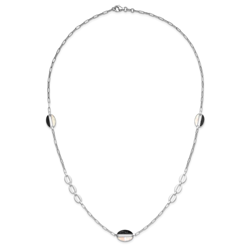 Sterling Silver Rhodium-plated Black and White MOP Necklace - 3