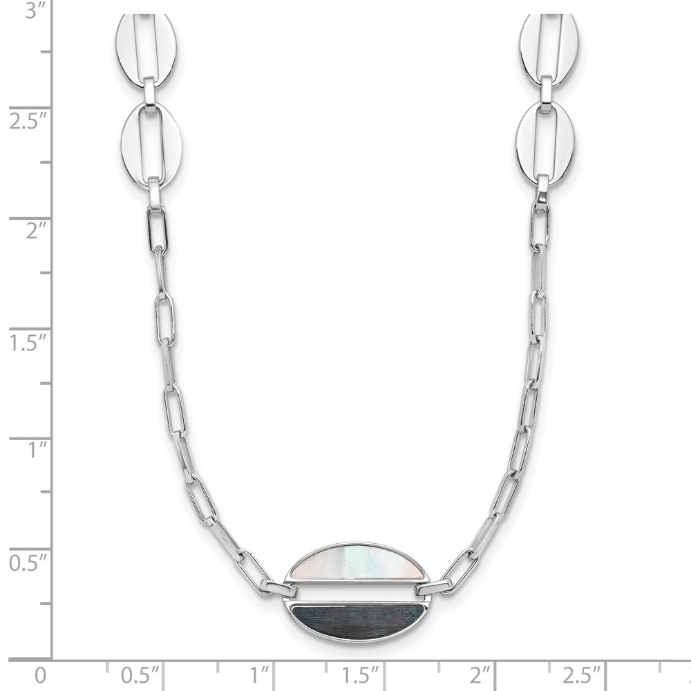 Sterling Silver Rhodium-plated Black and White MOP Necklace - 4