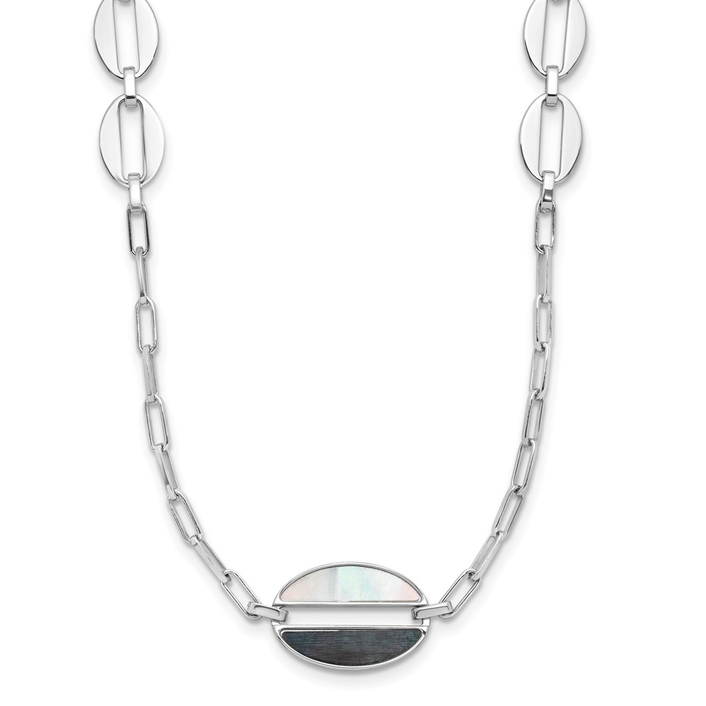 Sterling Silver Rhodium-plated Black and White MOP Necklace - 0
