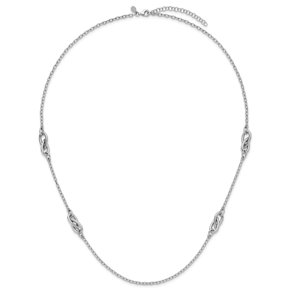 Sterling Silver RH-plate Polish Fancy Link w/2in ext. Necklace - 3