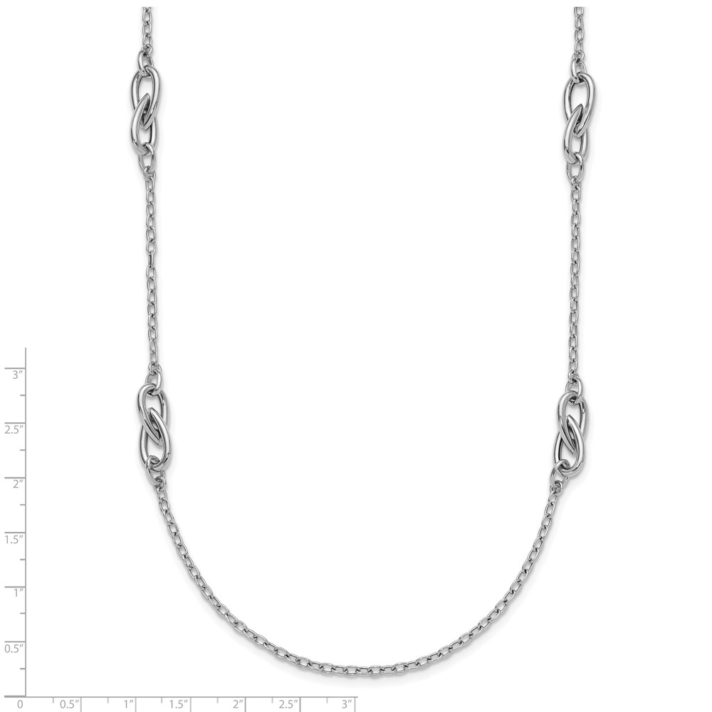 Sterling Silver RH-plate Polish Fancy Link w/2in ext. Necklace - 4