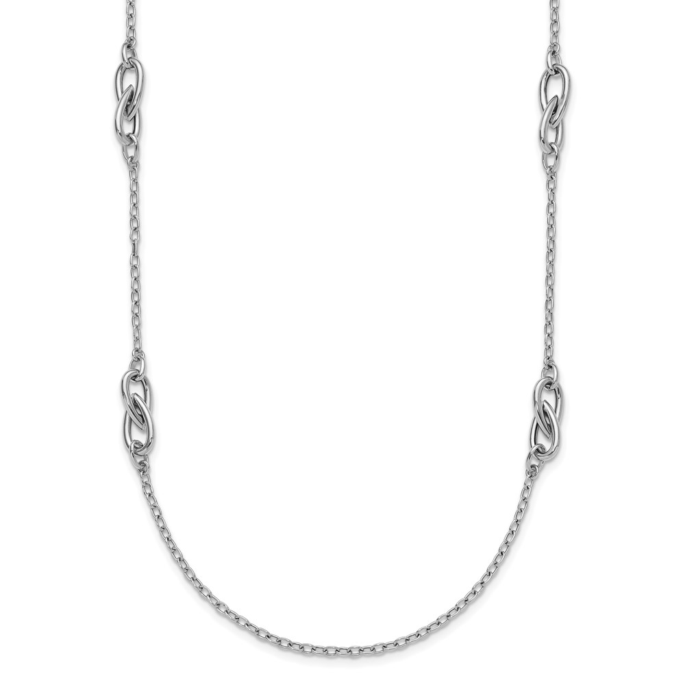 Sterling Silver RH-plate Polish Fancy Link w/2in ext. Necklace - 0