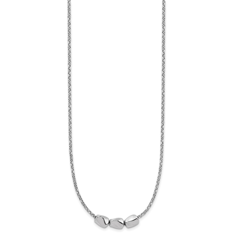 Sterling Silver RH-plated Polished Beads w/2in ext. Necklace - 1