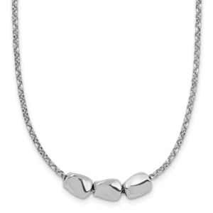 Sterling Silver RH-plated Polished Beads w/2in ext. Necklace - 0