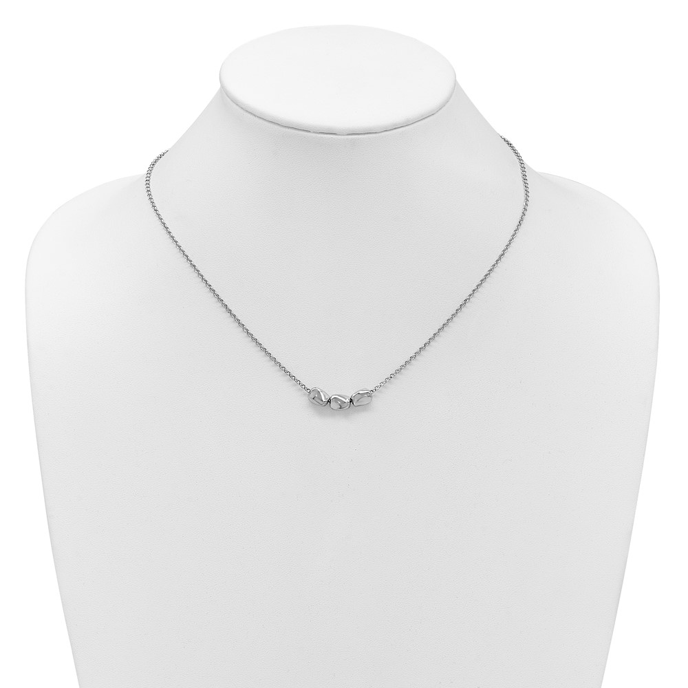 Sterling Silver RH-plated Polished Beads w/2in ext. Necklace - 2