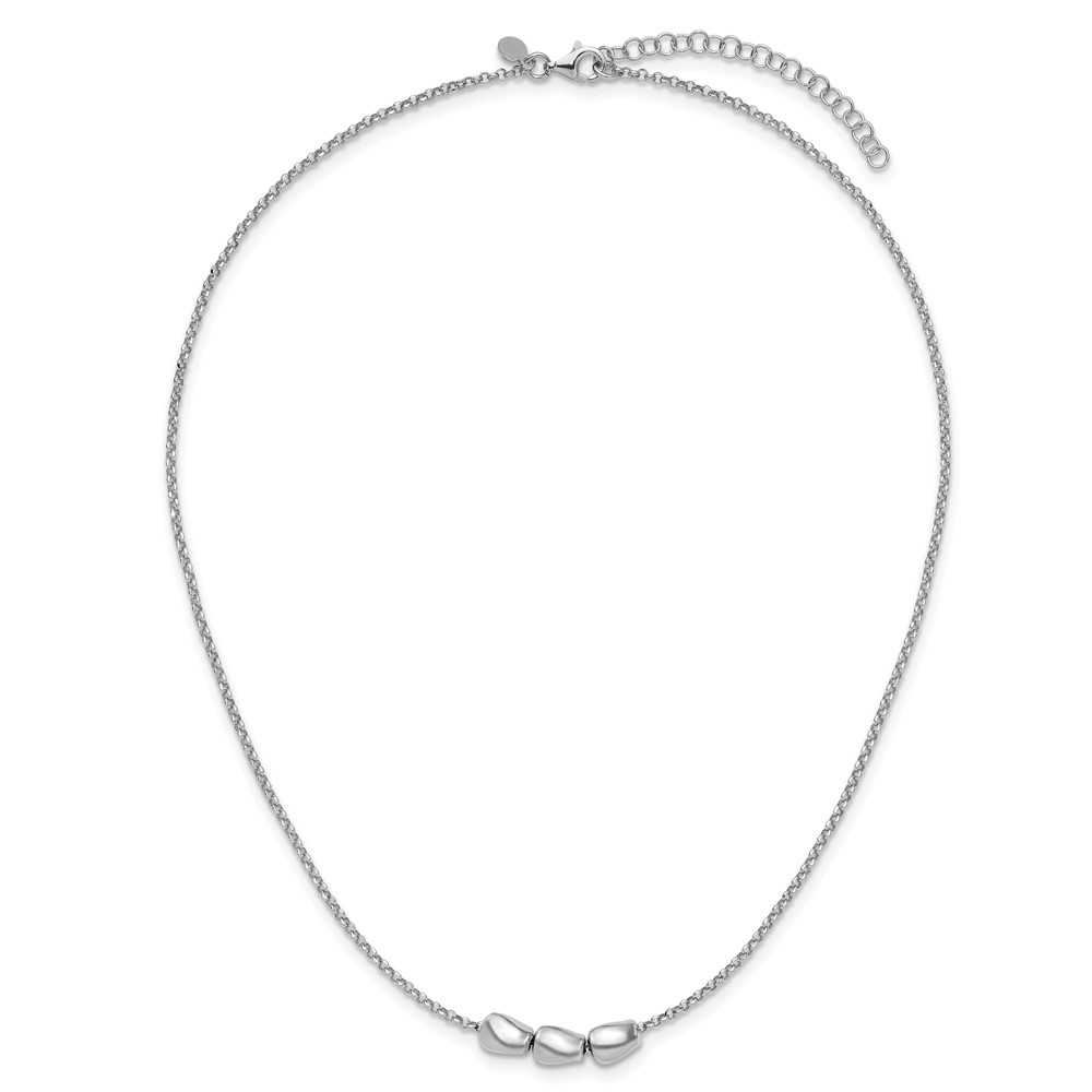Sterling Silver RH-plated Polished Beads w/2in ext. Necklace - 3