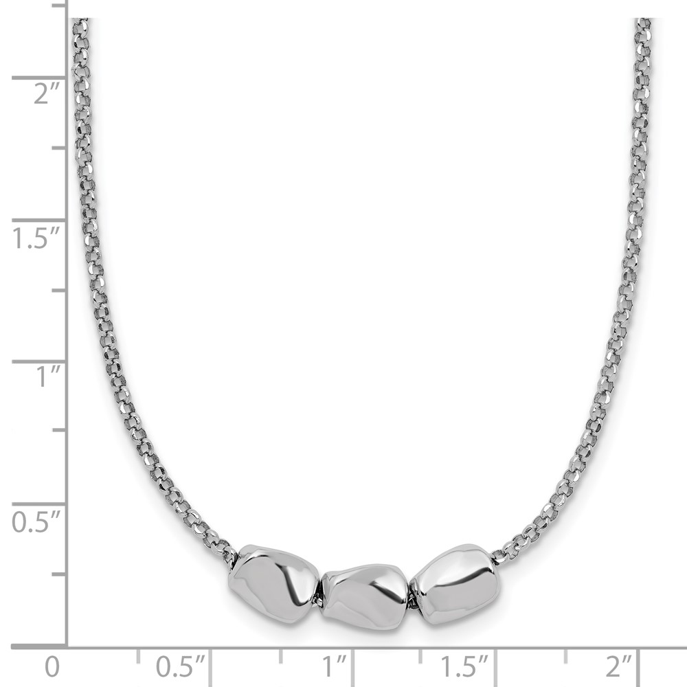 Sterling Silver RH-plated Polished Beads w/2in ext. Necklace - 4