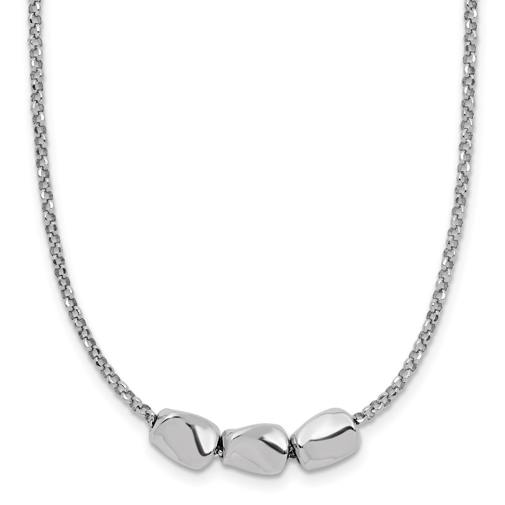 Sterling Silver RH-plated Polished Beads w/2in ext. Necklace - 0
