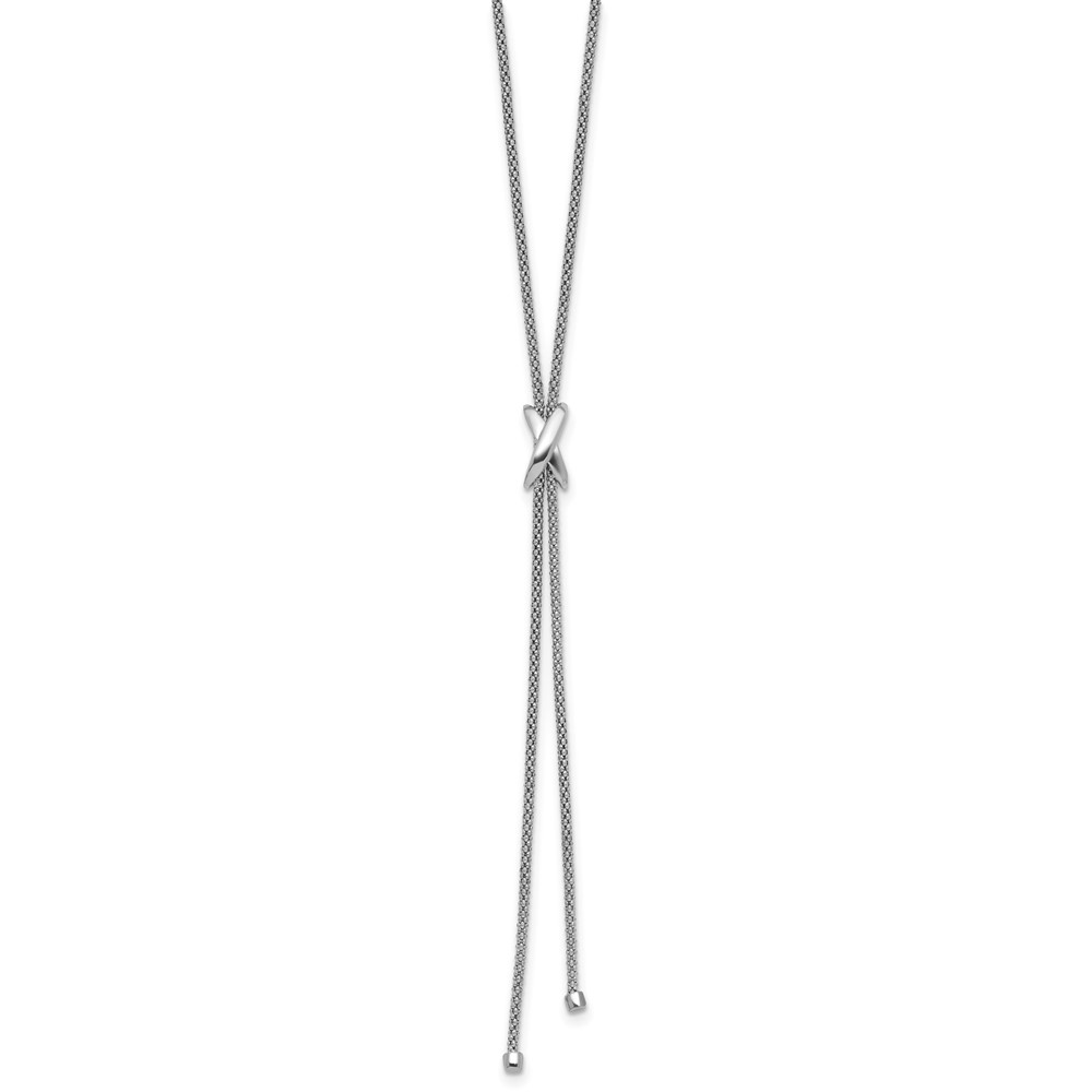 SS Rhodium-plated Polished X Lariat w/ 2in Ext. Necklace - 1