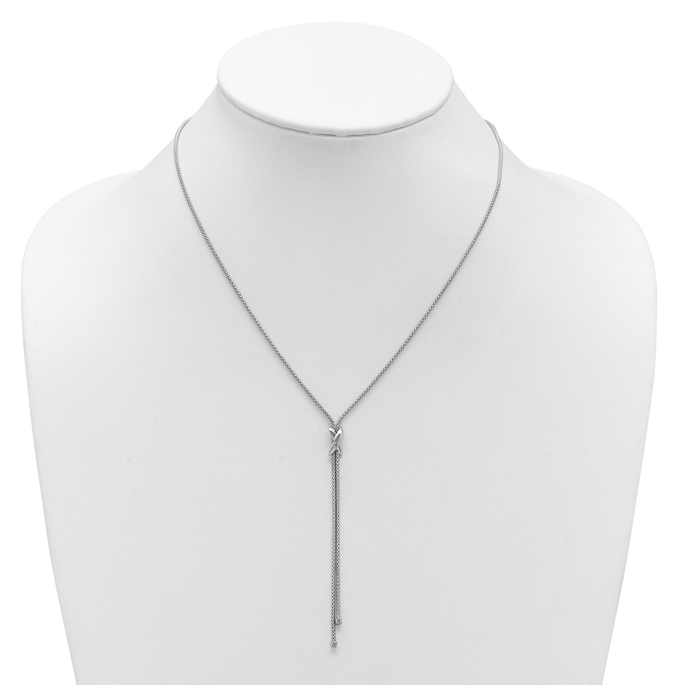 SS Rhodium-plated Polished X Lariat w/ 2in Ext. Necklace - 2