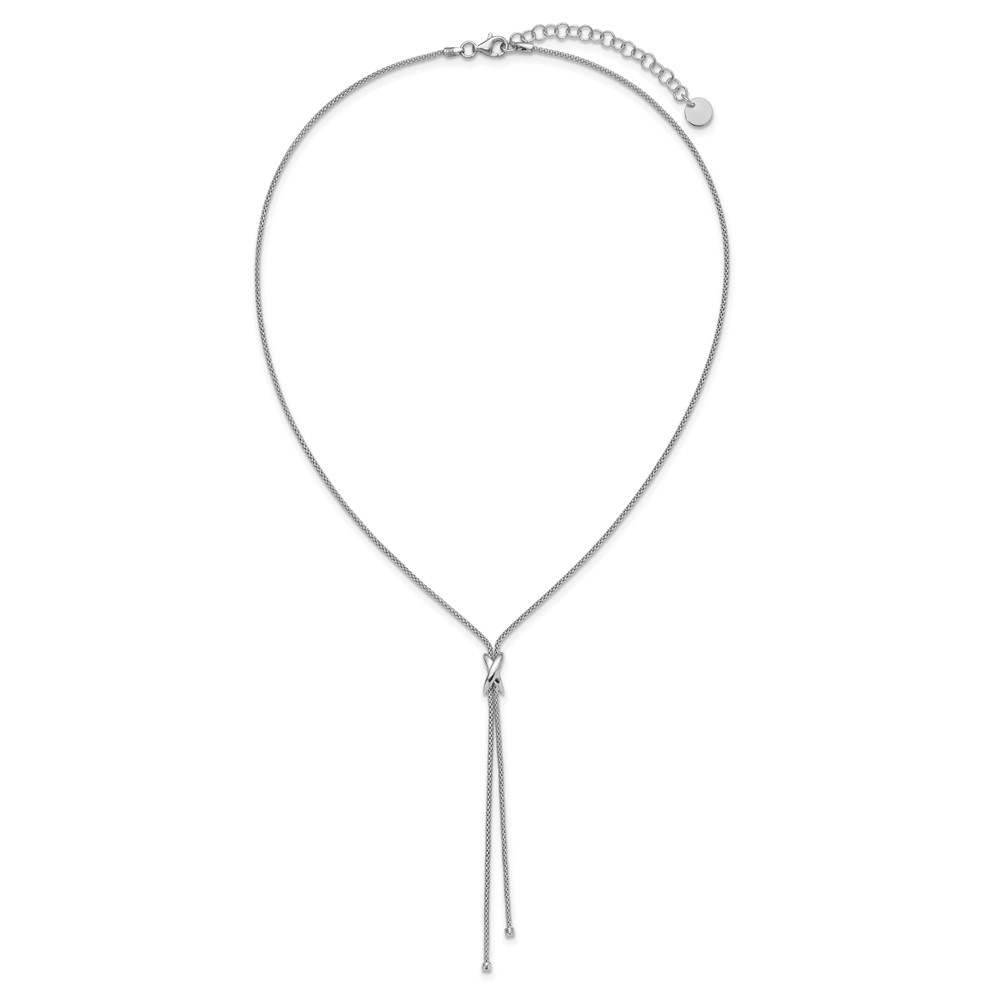 SS Rhodium-plated Polished X Lariat w/ 2in Ext. Necklace - 3