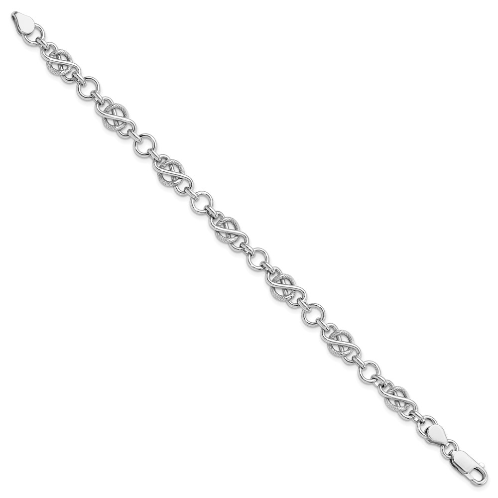 Sterling Silver Rhodium-plated Polished/Textured Bracelet - 1 Sterling Silver Rhodium-plated Polished/Textured Bracelet - 1