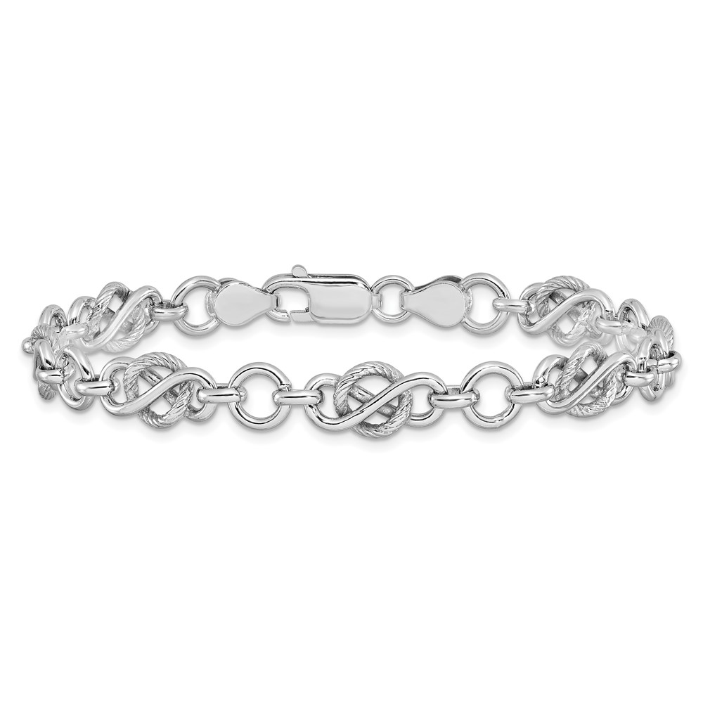 Sterling Silver Rhodium-plated Polished/Textured Bracelet - 2 Sterling Silver Rhodium-plated Polished/Textured Bracelet - 2