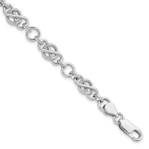 Sterling Silver Rhodium-plated Polished/Textured Bracelet - 0